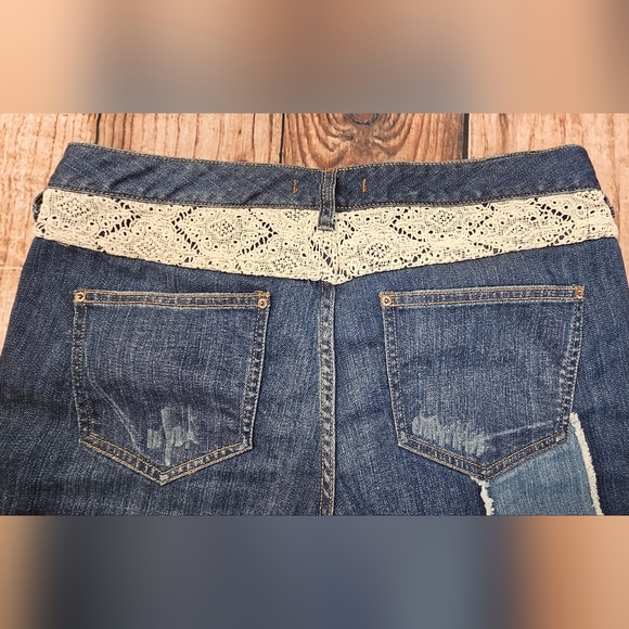 Free People Haynes Crochet Patchwork Denim Boho Jeans Women's Size 30 Mid- Rise - Picture 6 of 9
